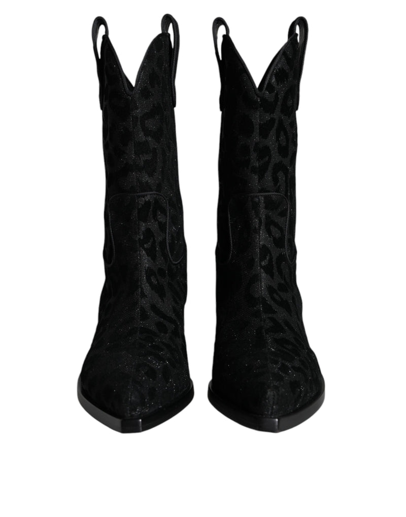 Black Gray Leopard Cowboy Boots Shoes Dolce & Gabbana