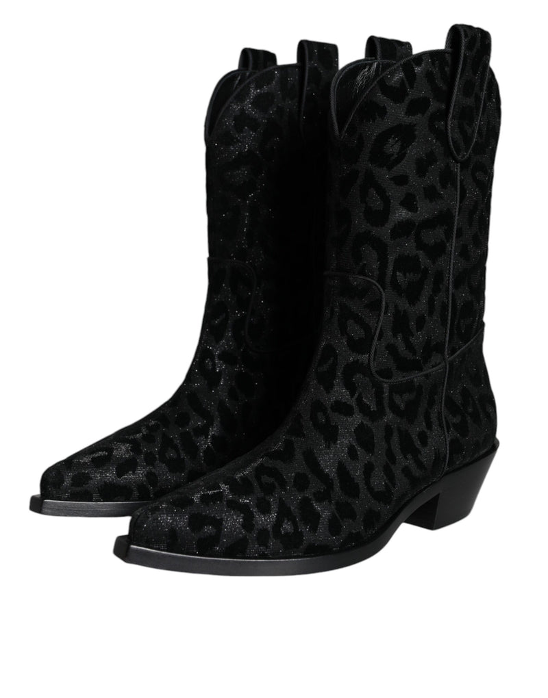 Black Gray Leopard Cowboy Boots Shoes Dolce & Gabbana