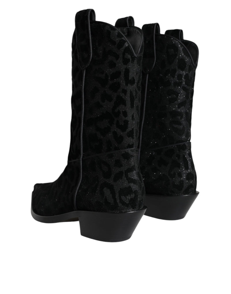 Black Gray Leopard Cowboy Boots Shoes Dolce & Gabbana