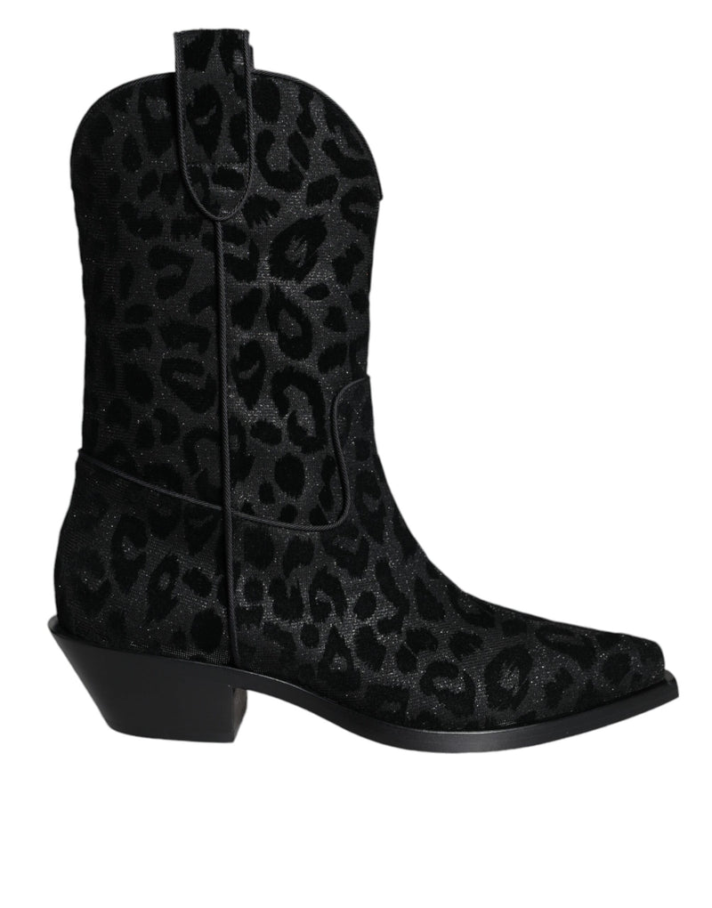 Black Gray Leopard Cowboy Boots Shoes Dolce & Gabbana