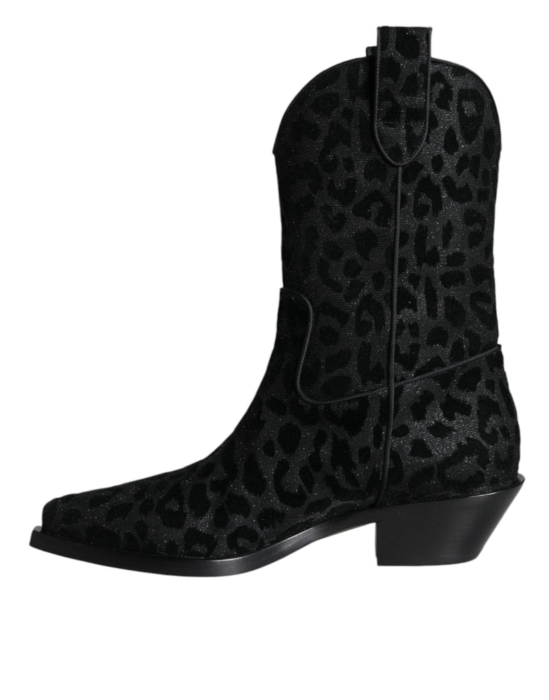 Black Gray Leopard Cowboy Boots Shoes Dolce & Gabbana