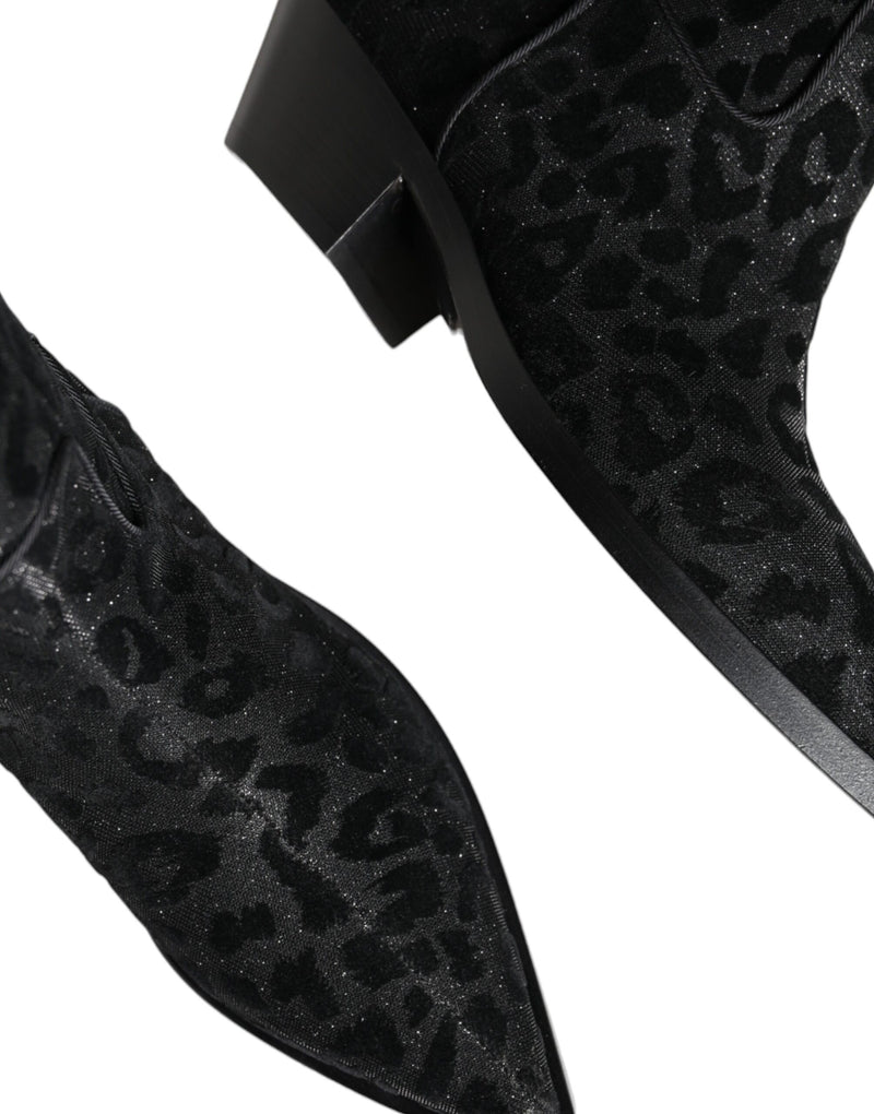 Black Gray Leopard Cowboy Boots Shoes Dolce & Gabbana