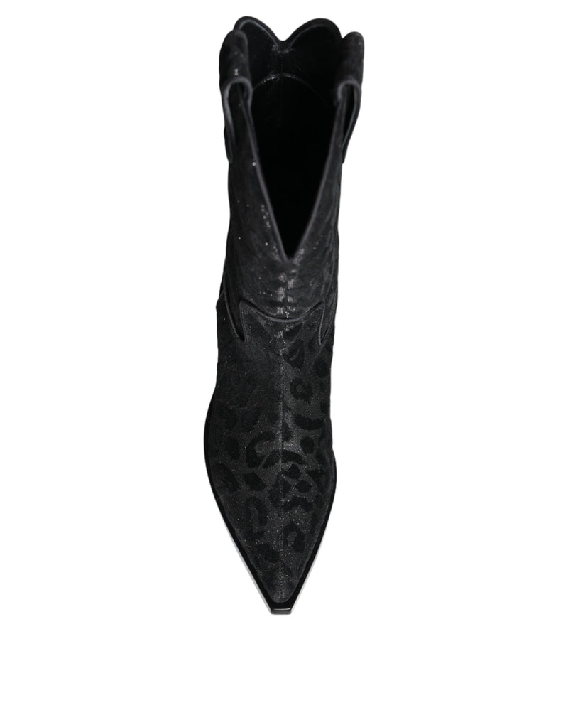 Black Gray Leopard Cowboy Boots Shoes Dolce & Gabbana