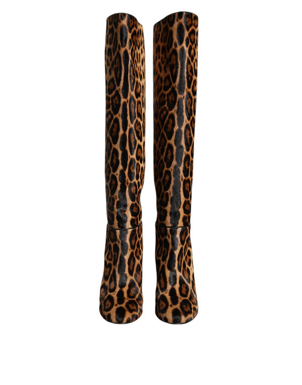 Beige Black Leopard Knee High Boots Shoes Dolce & Gabbana