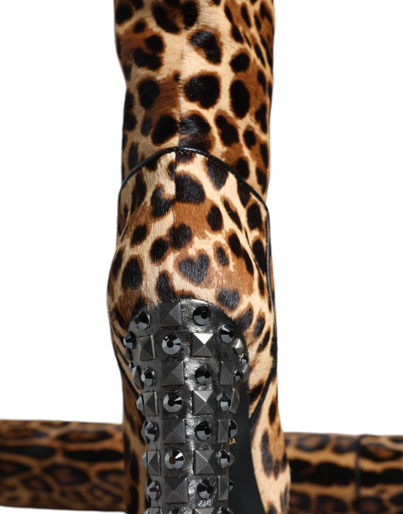 Beige Black Leopard Knee High Boots Shoes Dolce & Gabbana