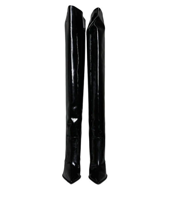 Black Patent Leather Knee High Boots Shoes Dolce & Gabbana