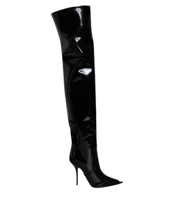 Black Patent Leather Knee High Boots Shoes Dolce & Gabbana