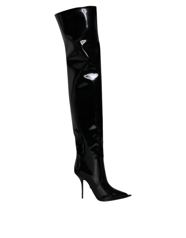 Black Patent Leather Knee High Boots Shoes Dolce & Gabbana