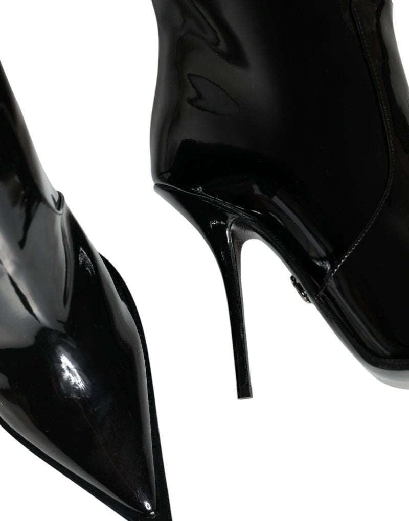 Black Patent Leather Knee High Boots Shoes Dolce & Gabbana