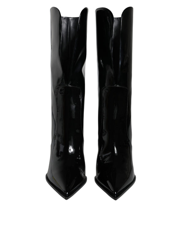 Black Patent Leather Mid Calf Boots Shoes Dolce & Gabbana