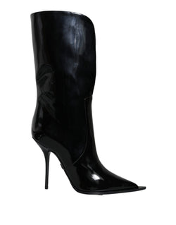 Black Patent Leather Mid Calf Boots Shoes Dolce & Gabbana