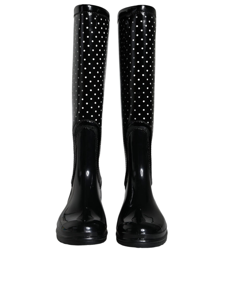 Black Polka Dot Rubber Knee High Boots Shoes Dolce & Gabbana