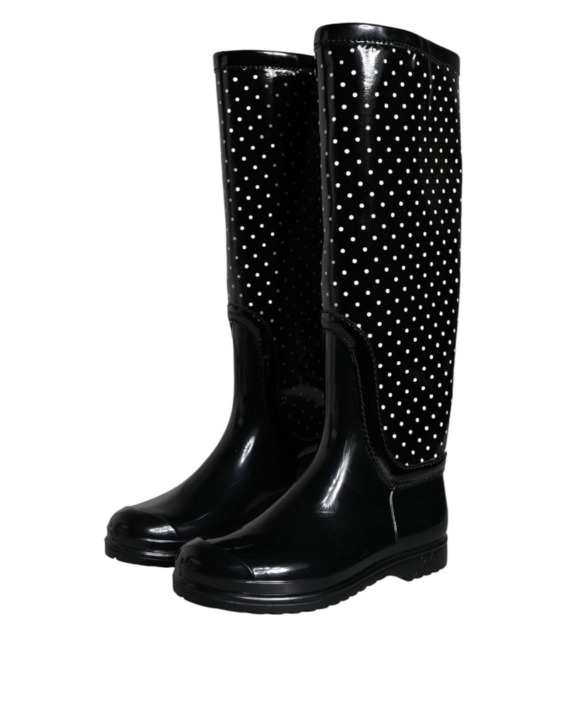 Black Polka Dot Rubber Knee High Boots Shoes Dolce & Gabbana