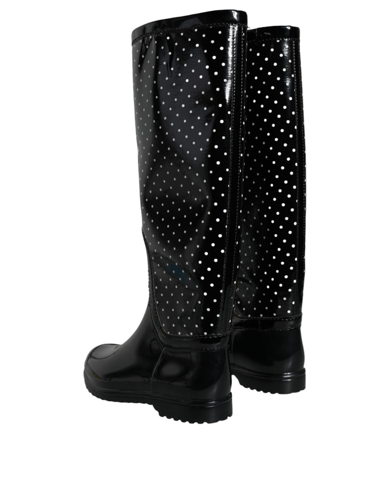 Black Polka Dot Rubber Knee High Boots Shoes Dolce & Gabbana