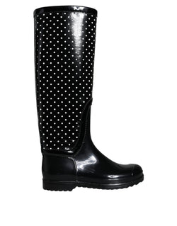 Black Polka Dot Rubber Knee High Boots Shoes Dolce & Gabbana