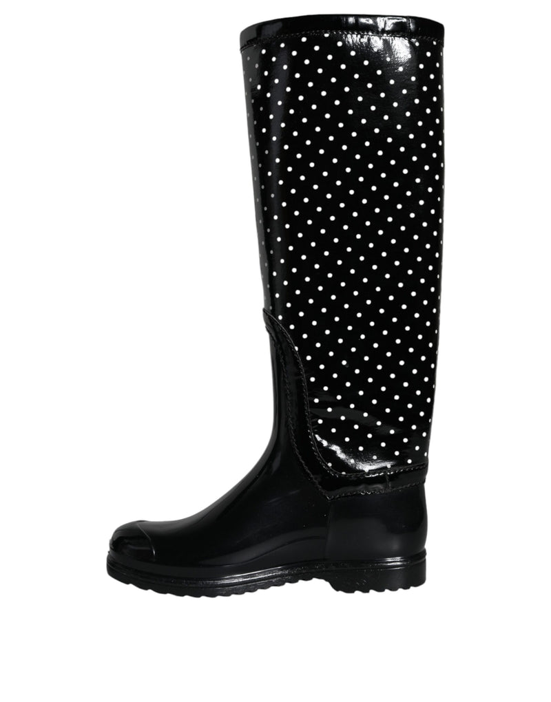 Black Polka Dot Rubber Knee High Boots Shoes Dolce & Gabbana