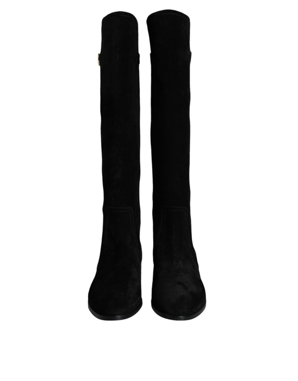 Black Suede Leather Knee High Boots Shoes Dolce & Gabbana