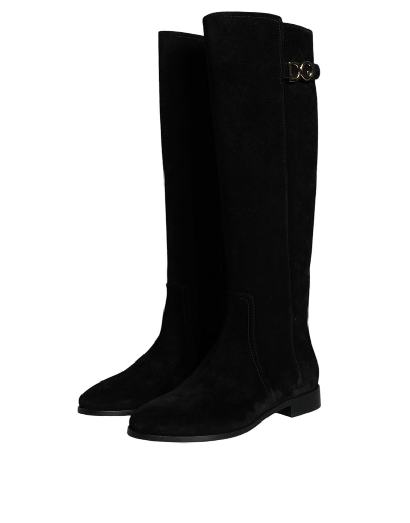 Black Suede Leather Knee High Boots Shoes Dolce & Gabbana