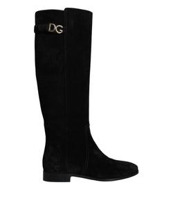 Black Suede Leather Knee High Boots Shoes Dolce & Gabbana