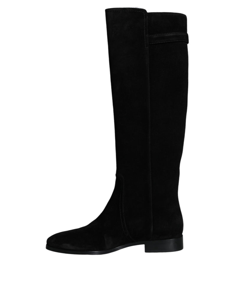 Black Suede Leather Knee High Boots Shoes Dolce & Gabbana