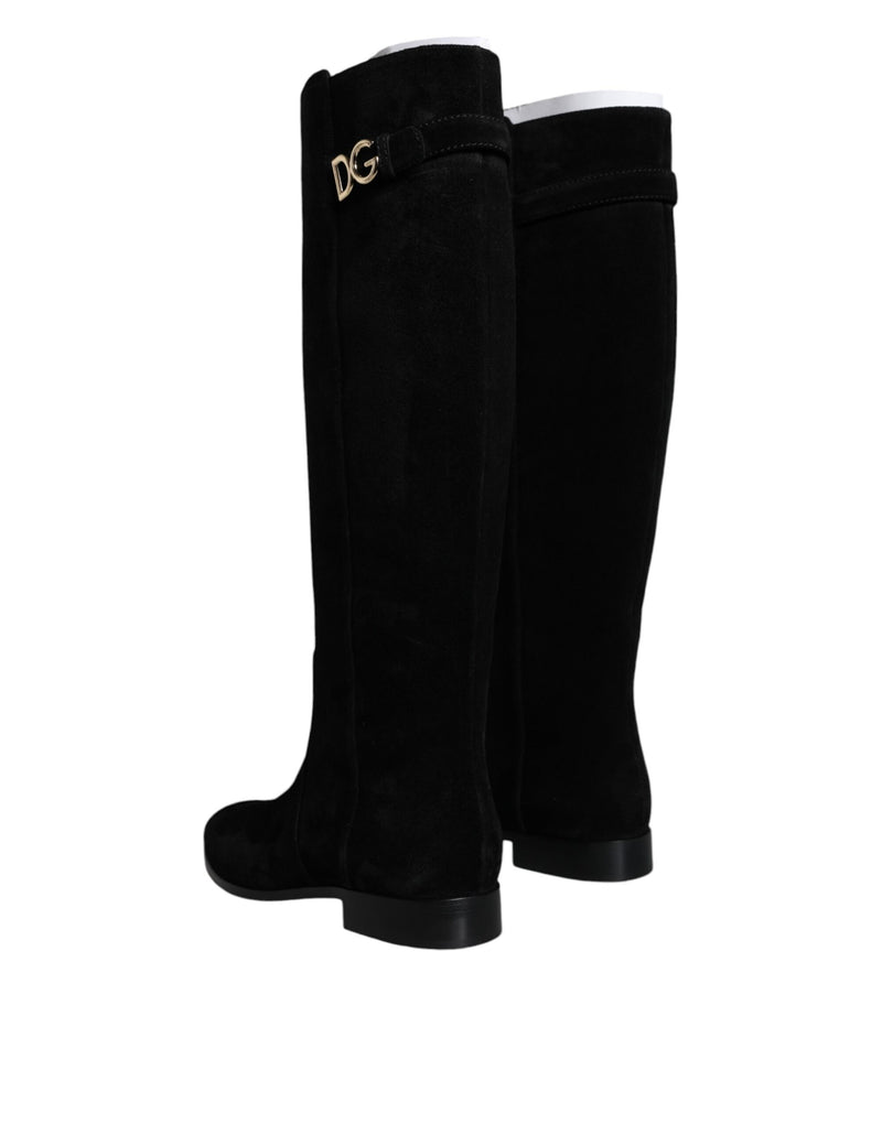 Black Suede Leather Knee High Boots Shoes Dolce & Gabbana