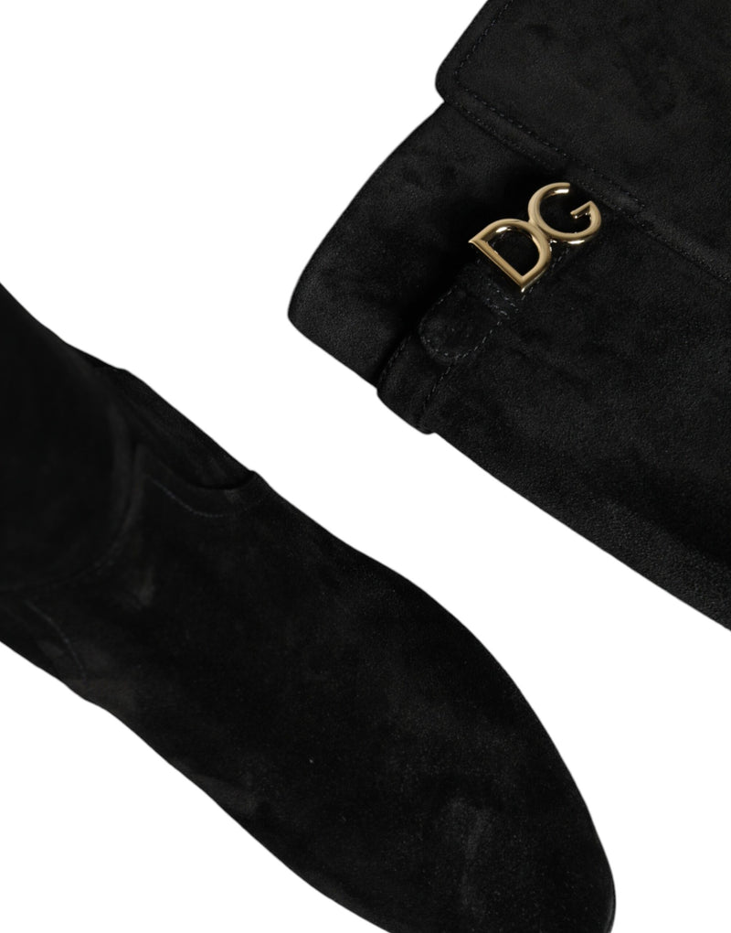 Black Suede Leather Knee High Boots Shoes Dolce & Gabbana