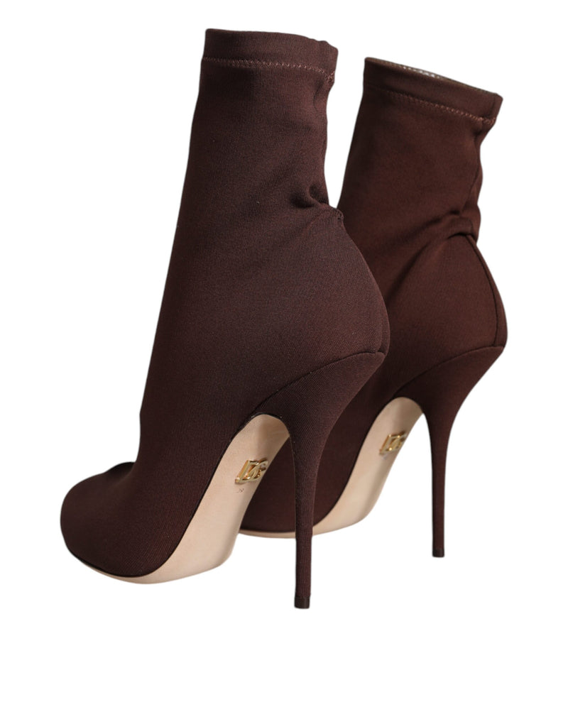 Brown Stiletto Heels Socks Ankle Boots Shoes Dolce & Gabbana