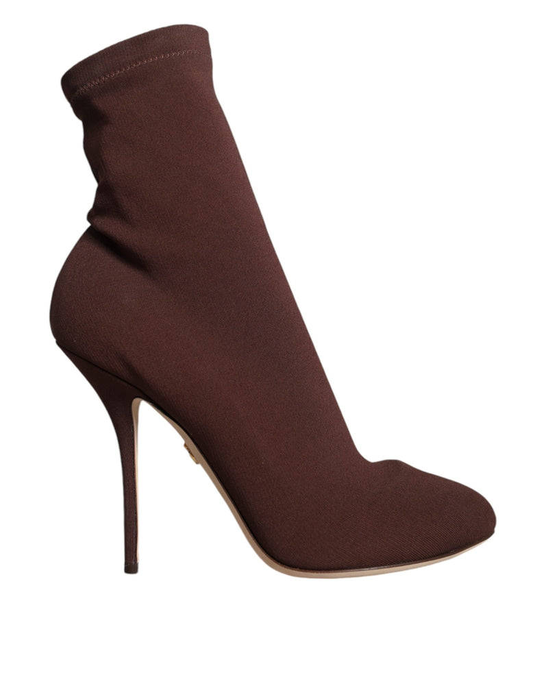 Brown Stiletto Heels Socks Ankle Boots Shoes Dolce & Gabbana