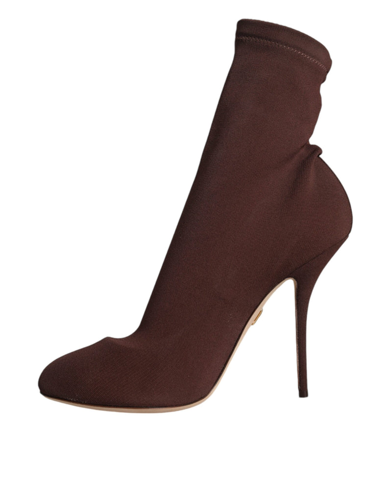 Brown Stiletto Heels Socks Ankle Boots Shoes Dolce & Gabbana