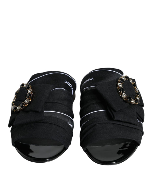 Black White Crystal Slides Sandals Shoes Dolce & Gabbana