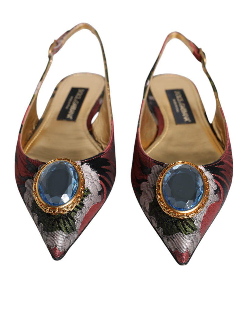 Multicolor Jacquard Crystal Flats Slingback Shoes Dolce & Gabbana