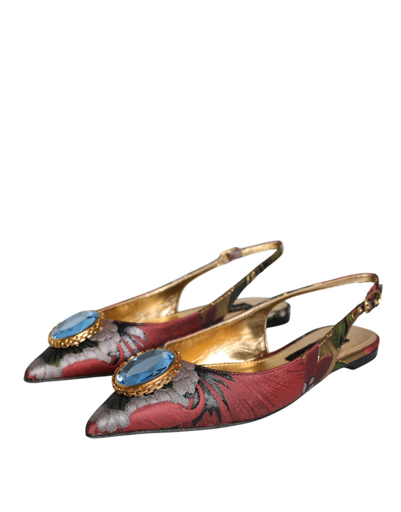 Multicolor Jacquard Crystal Flats Slingback Shoes Dolce & Gabbana