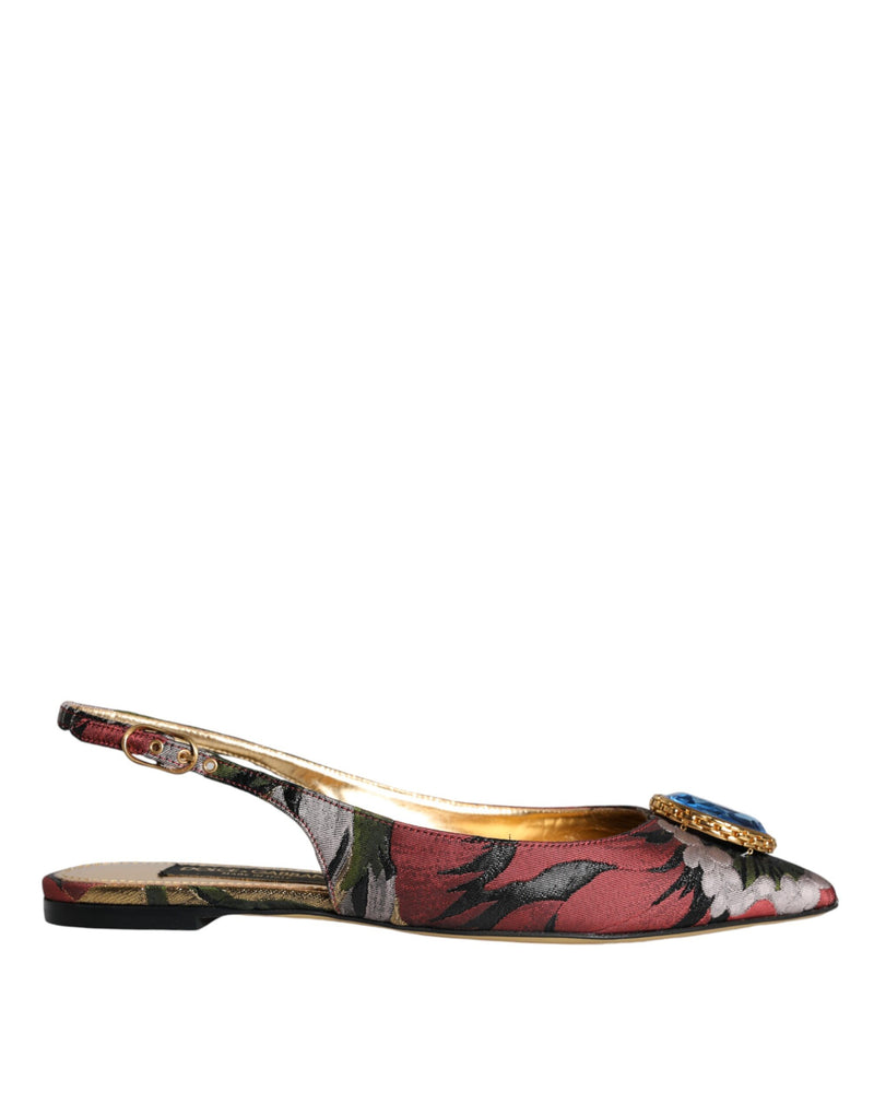 Multicolor Jacquard Crystal Flats Slingback Shoes Dolce & Gabbana