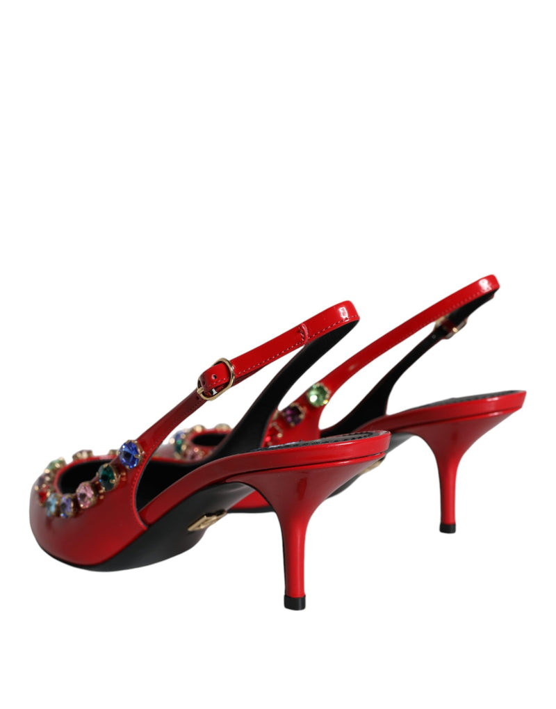 Red Leather Crystal Heels Slingback Shoes Dolce & Gabbana