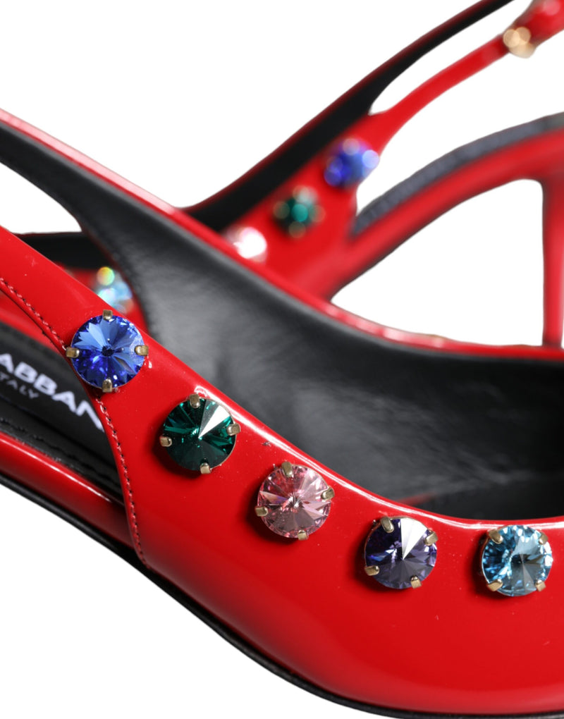 Red Leather Crystal Heels Slingback Shoes Dolce & Gabbana