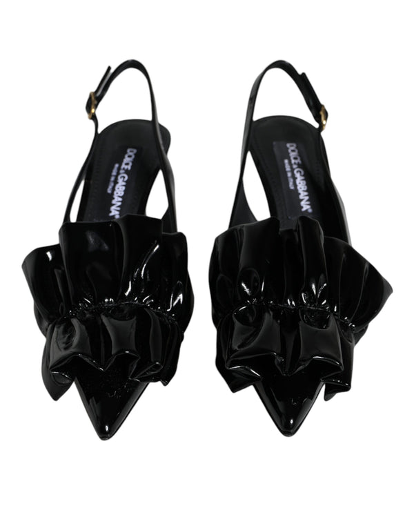 Black Patent Leather Heels Slingback Shoes Dolce & Gabbana