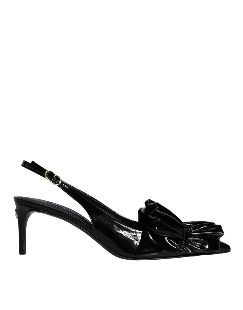 Black Patent Leather Heels Slingback Shoes Dolce & Gabbana