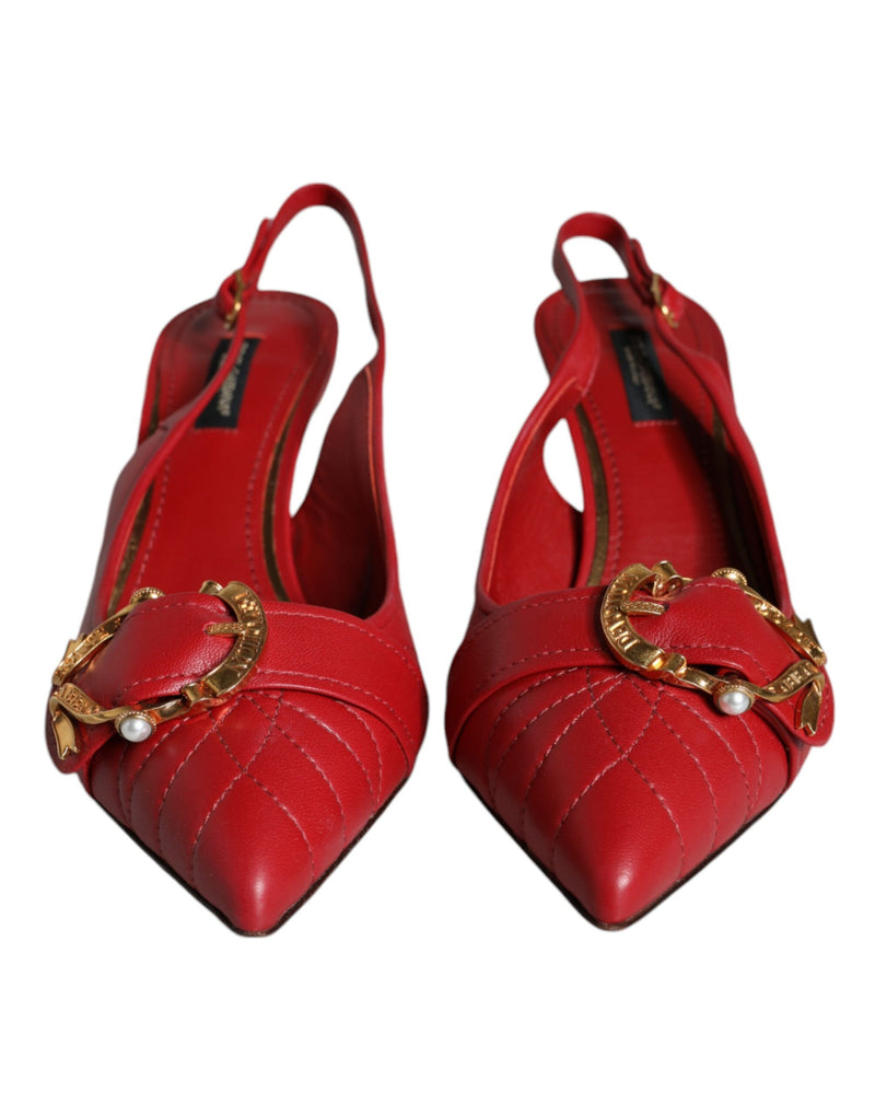 Red Devotion Leather Heels Slingback Shoes Dolce & Gabbana