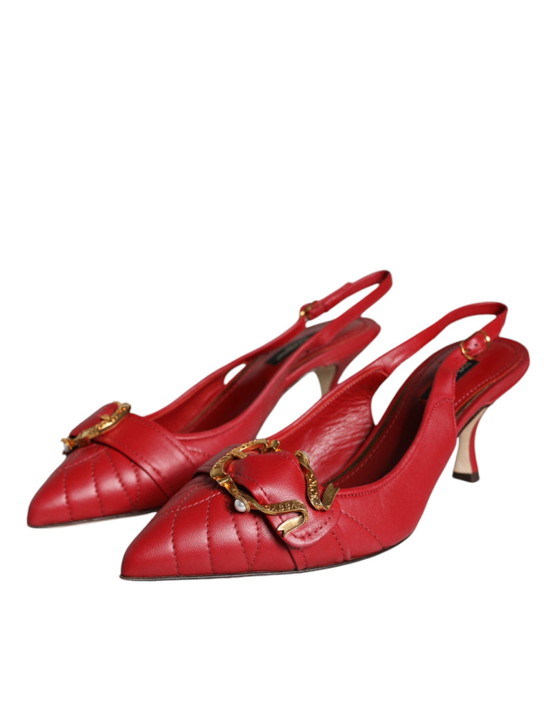 Red Devotion Leather Heels Slingback Shoes Dolce & Gabbana