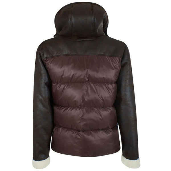 Brown Nylon Men Jacket Yes Zee