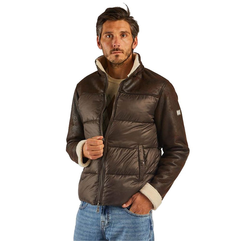 Brown Nylon Men Jacket Yes Zee