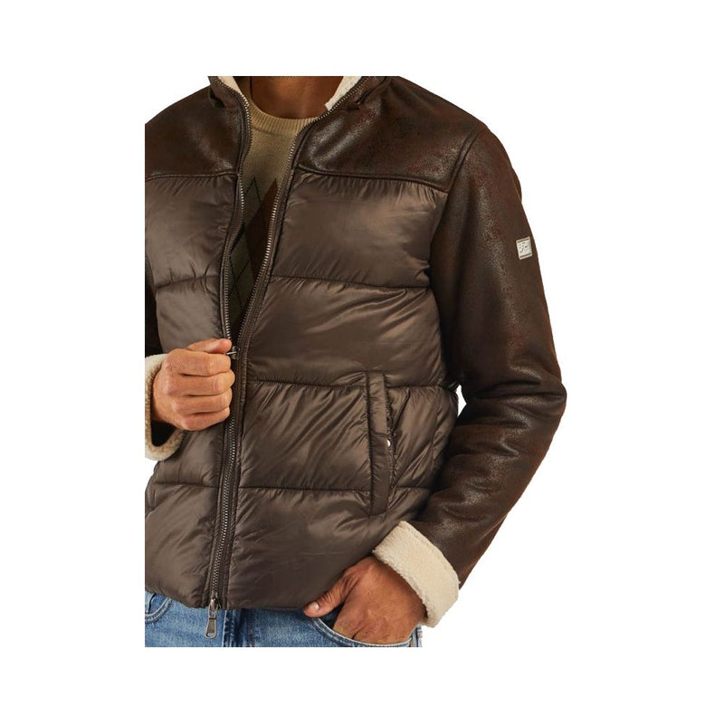 Brown Nylon Men Jacket Yes Zee