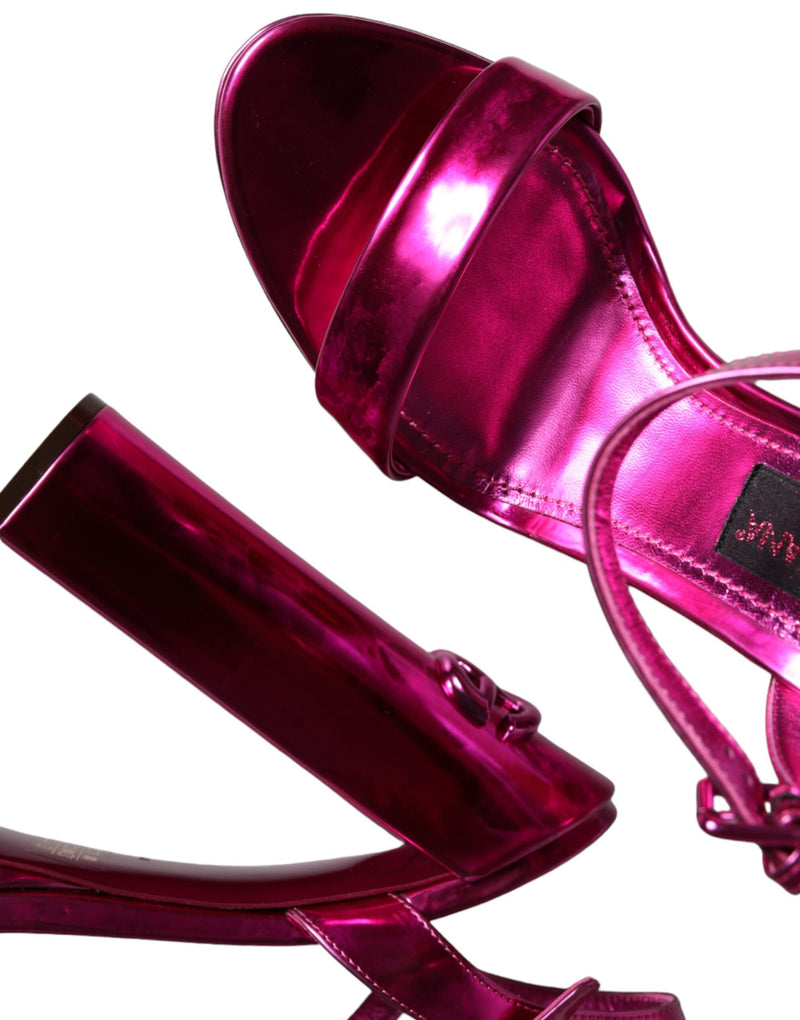 Fuchsia Leather Platform Logo Keira Sandals Shoes Dolce & Gabbana