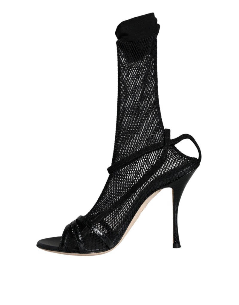 Black Mesh Stiletto Heels Sandals Shoes Dolce & Gabbana