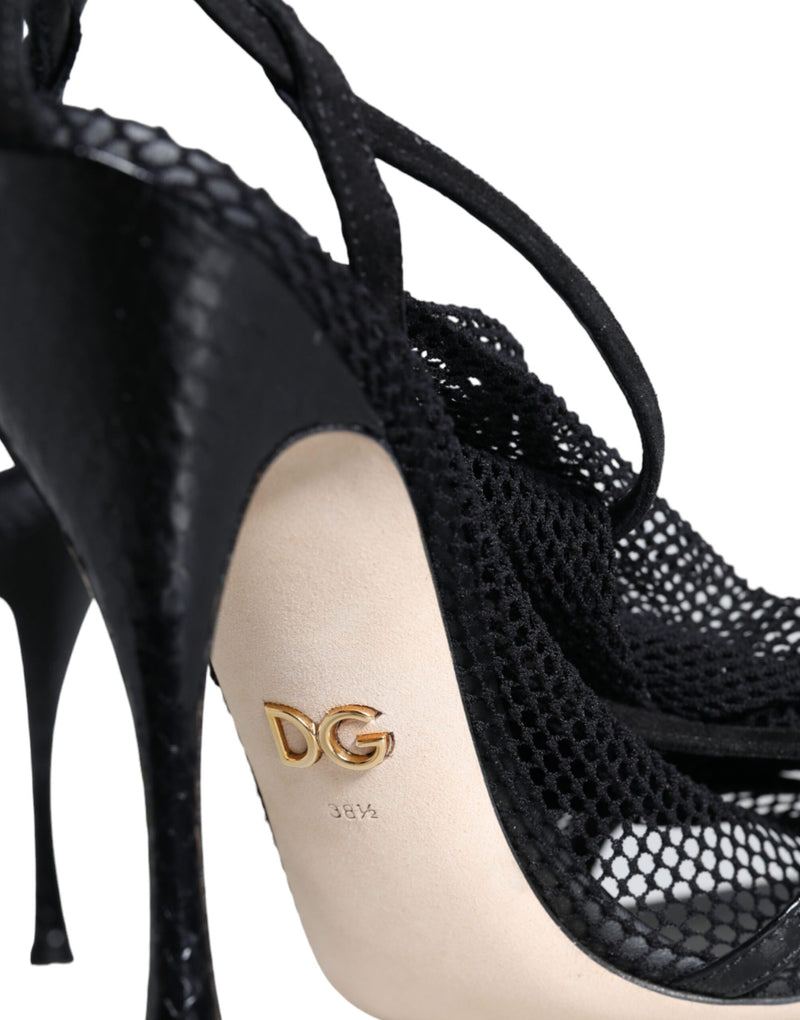 Black Mesh Stiletto Heels Sandals Shoes Dolce & Gabbana