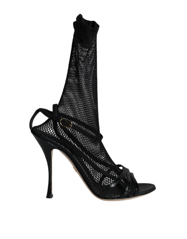 Black Mesh Stiletto Heels Sandals Shoes Dolce & Gabbana