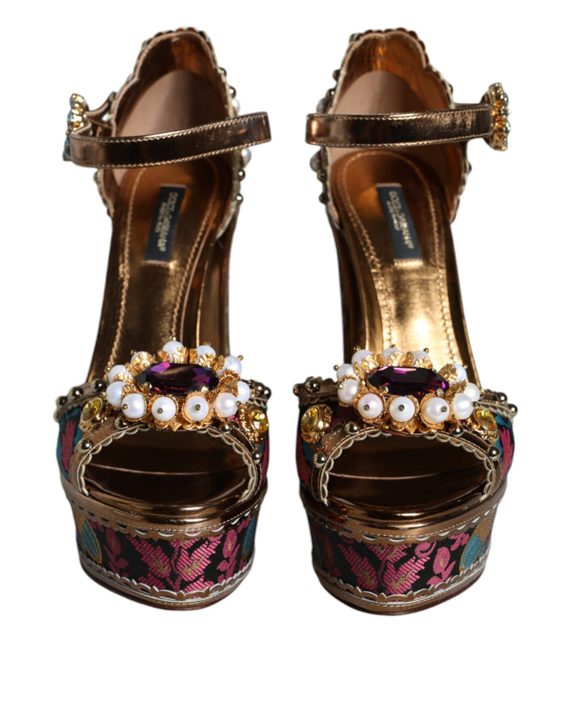 Fuchsia Jacquard Embellished Keira Sandals Shoes Dolce & Gabbana