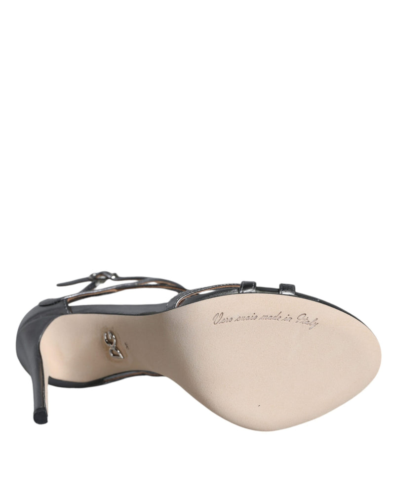 Silver Keira Leather Heels Sandals Shoes Dolce & Gabbana