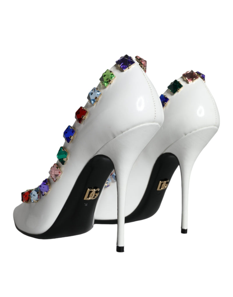 White Crystals Leather High Heels Pumps Shoes Dolce & Gabbana