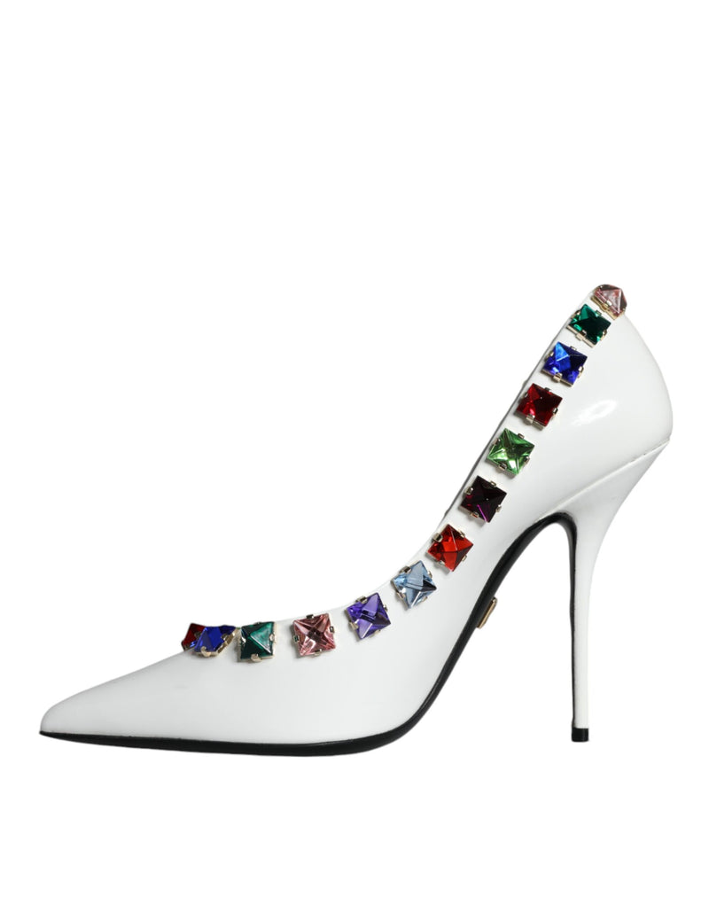 White Crystals Leather High Heels Pumps Shoes Dolce & Gabbana